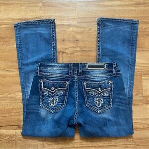 Rock Revival 32 Meri Mid Rise Easy Bootcut Embellished Rockabilly Jeans 34x32